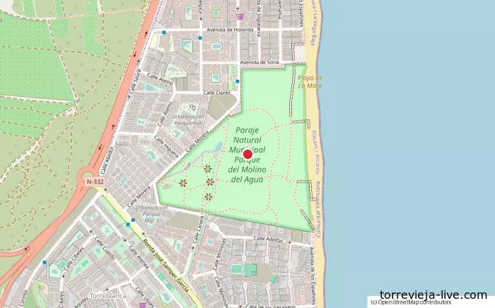 Парк Молино дель Агуа на карте Торревьехи